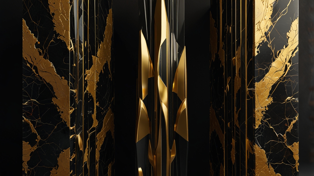 Elegant black and gold architectural design.